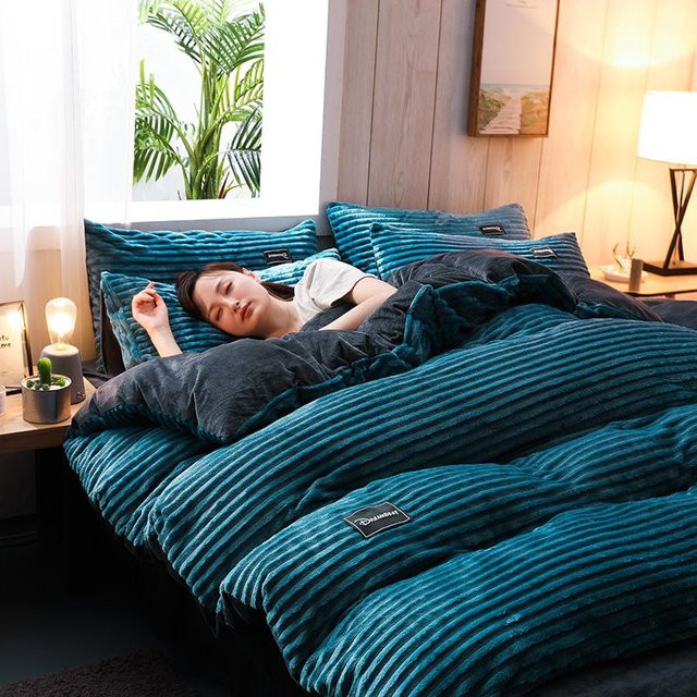 Bin Chi Textiles Samt-Bettwäsche-Set für den Winter, Gelb und Blau, B/H: 150 x 200 cm - Bild 1