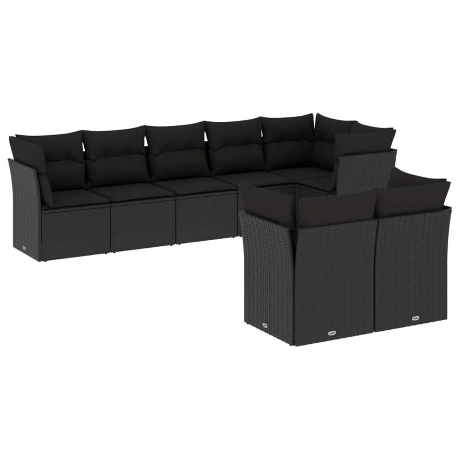 vidaXL 8-tlg Garten-Sofagarnitur in U-Form aus Polyrattan mit Kissen in Schwarz - Bild 2