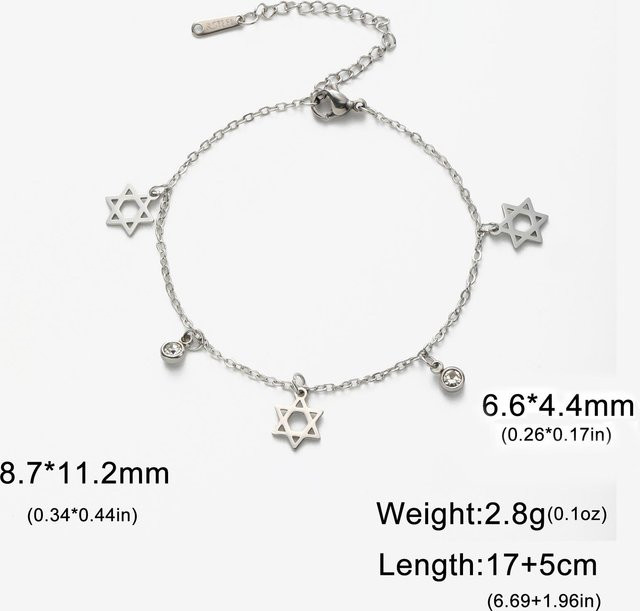 Charm Armband Davidstern, Edelstahl, Zirkonia, Silber, Damen, 17-22 cm - Bild 1