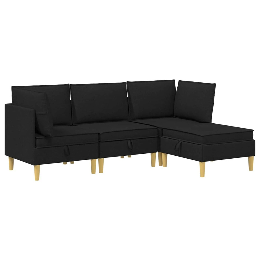 vidaXL Wohnzimmergarnitur in L-Form aus Stoff in Schwarz mit Ecksofas, Mittelsofa, Fußhocker und Kissen - Bild 2