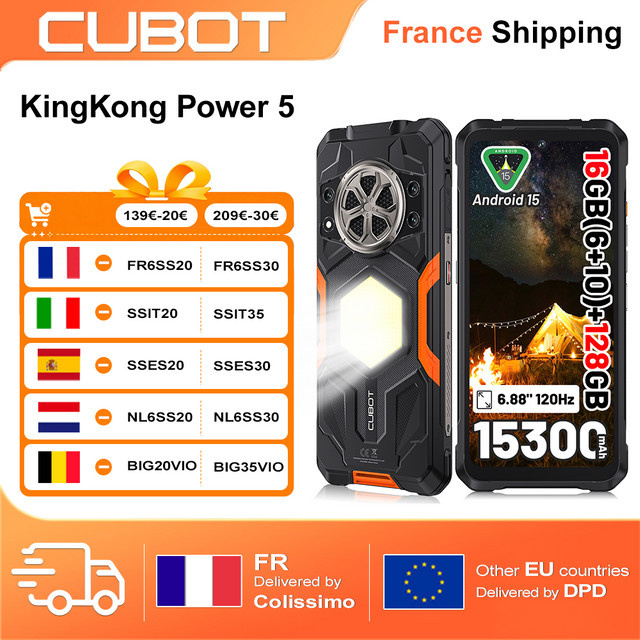 Cubot KingKong Power 5 G100 Robustes Smartphone mit 128 GB ROM, 16 GB RAM, Android 15, 6,88 Zoll 120 Hz Display und 15300 mAh Akku in Orange und Black - Bild 1