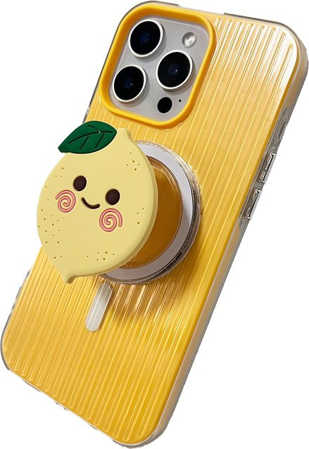 LS Handyhalter Grip Tok mit Cartoon-Zitronen-Design aus Silikon für iPhone 17 Pro Max und iPhone 16 Pro Max, Gelb - Bild 1