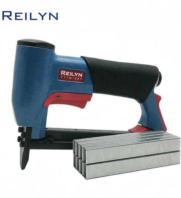 Reilyn 7116-421 Pneumatischer Polsterhefter 22GA mit 3/8 Zoll breiter Krone und Kurznase inklusive 2000 Rahmennägeln in Blau - Bild 1