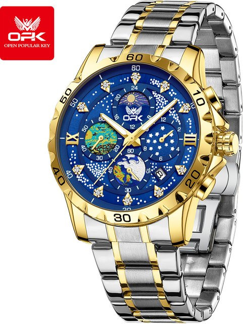 OPK Armbanduhr Chronograph, Quarz, Edelstahl, Blau, Herren - Bild 1