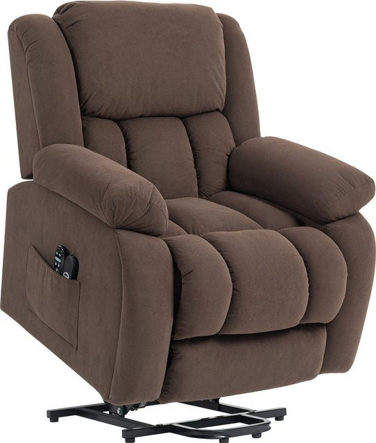 HOMCOM Elektrischer Aufstehsessel mit Heizung und Vibrationsmassage aus Velours in Braun mit Fußstütze, USB-Anschluss und Fernbedienung, Aosom - Bild 1