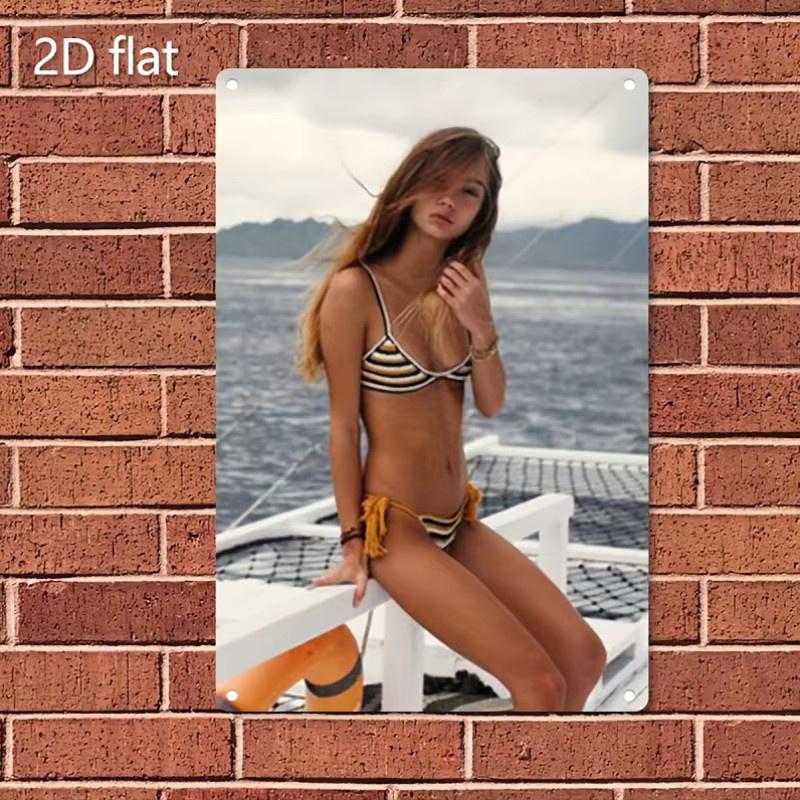 Retro-Metallschild CIFBUY Old-Timer Bikini-Strand-Dame Wandkunst aus Metall in Multicolour - Bild 2