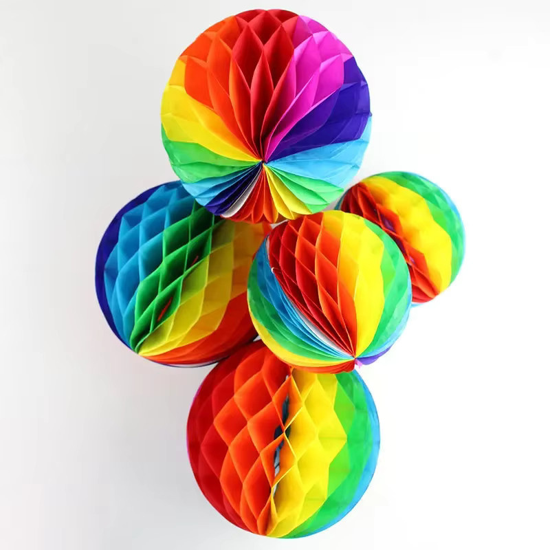 Merylover Dekorative Waben-Papierblumen in Regenbogenfarben für Hochzeit, Geburtstag und Party, Durchmesser: 15 cm - Bild 2