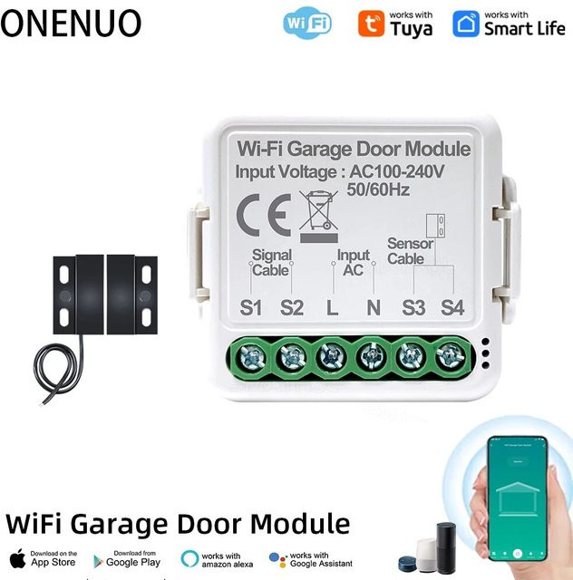 Onenuo WiFi Smart Garagentor Öffner Controller Tuya App Modul in Weiß für Alexa, Google Home und Siri - Bild 1
