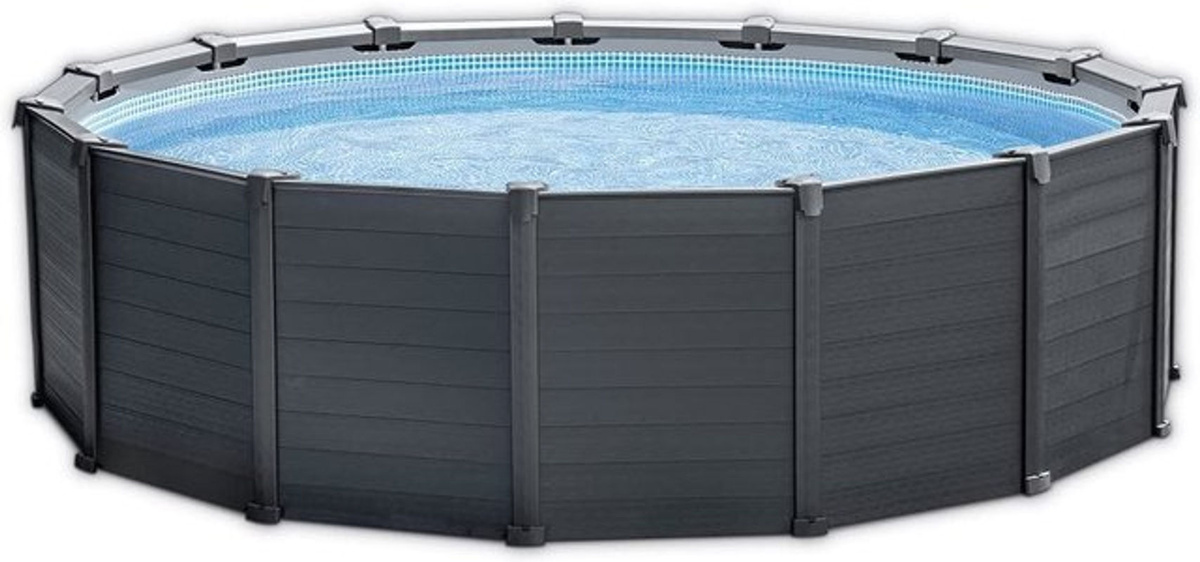 Intex Frame Pool Rund Grau mit Sandfilteranlage, Abdeckung, Bodenplane und Leiter, Durchmesser: 478 cm, Höhe: 124 cm - Bild 2