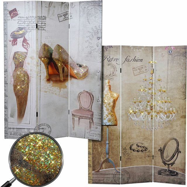 Foto-Paravent Retro Glitzer Fashion MCW, Raumteiler Trennwand, multicolour, B: 120 cm, H: 180 cm - Bild 1