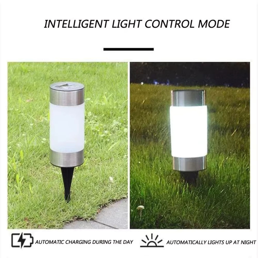 PAMNNY 2er Set Solar-LED-Gartenleuchten in Silber und Weiß, moderne Zylinder-Außenlampen für Garten und Weg - Bild 3
