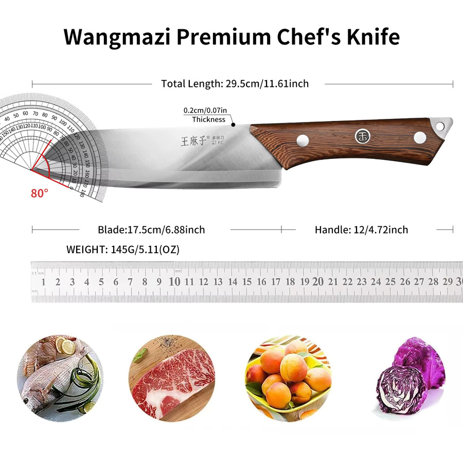 Wangmazi Premium 7-Zoll Kochmesser aus Kohlenstoffstahl mit Ebenholzgriff in Braun - Bild 5