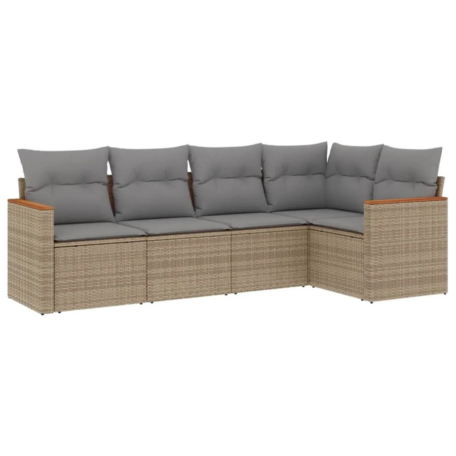 vidaXL 5-teilige Garten-Sofagarnitur in L-Form aus Poly-Rattan in Beige mit Kissen und pulverbeschichtetem Stahlgestell - Bild 2