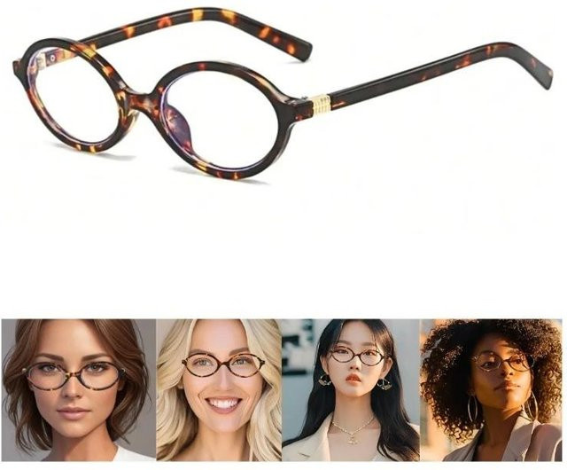 Brille Damen, Elliptisch, Schildpatt-Leopardenmuster, Vollrand, Black - Bild 1