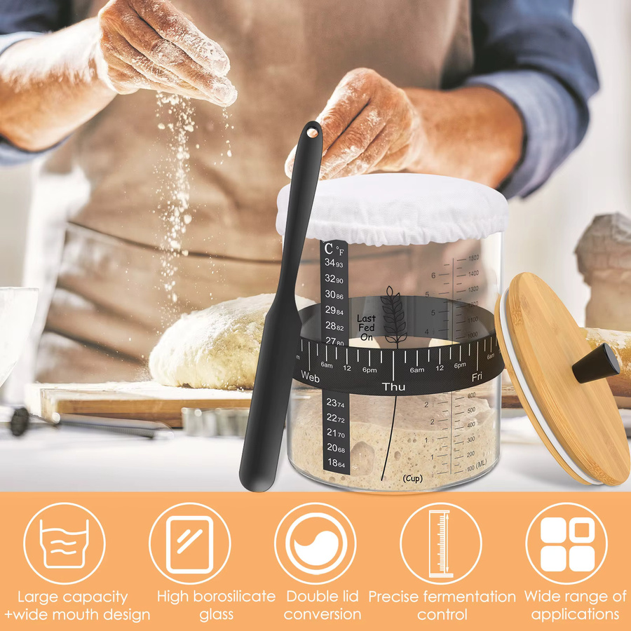 Willstar Weithals-Sourdough-Starterglas-Set aus Glas, transparent, 1,5 l - Bild 5