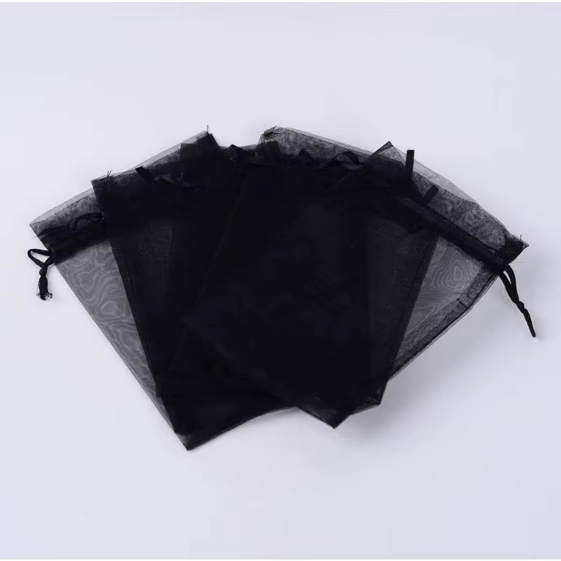 100 Stück Organza-Geschenktüten in Schwarz mit Kordelzug für Schmuck, Hochzeiten oder Partys, Größe: 10,16 x 15,24 cm - Bild 2