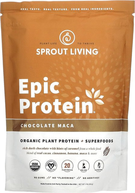 Sprout Living Epic Protein Bio-Pflanzenprotein Schokolade Maca 455 g - Bild 1