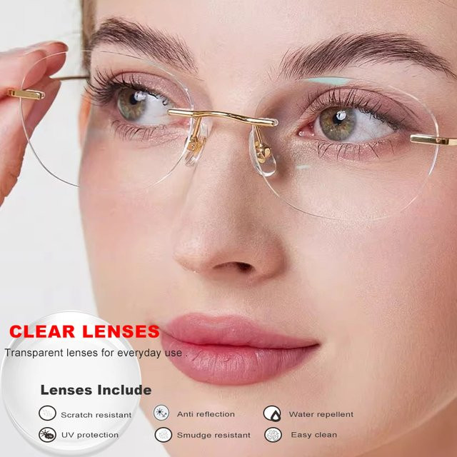 EOOUOOE Korrektionsbrille Damen, randlos, oval, Titan, Gold, Blaulichtfilter - Bild 1