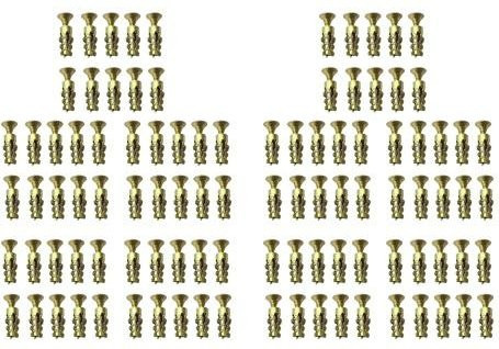 PENGGONG Spreizdübel aus Stahl mit Flachkopf und Senkkopf für Scharnier-Reparaturen, 100 Stück, Farbe: Gold, Durchmesser: 6 mm, Länge: 14 mm - Bild 1