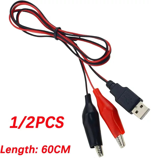 USB-Verlängerungskabel mit Krokodilklemmen und USB-A Stecker, Rot, Länge: 60 cm - Bild 1