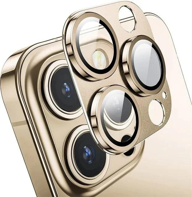 Kameraschutzglas aus Metall mit Glas für Apple iPhone 16 Pro Max, 15 Pro Max, 14, 13, 12 Mini und 11 Pro Max in Gold - Bild 1
