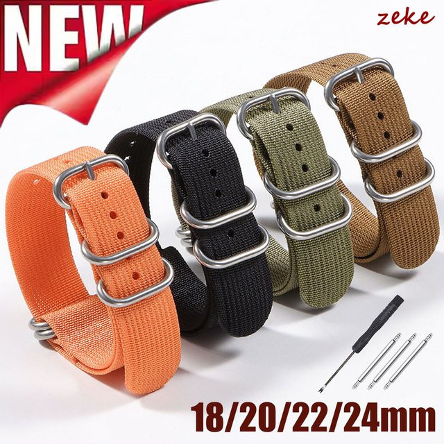 crazyband Uhrenarmband Nylon, Textil/NATO, Armeegrün, Schwarz - Bild 1