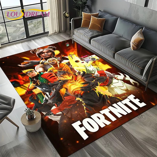Potdemiel Fortnite Cartoon Teppich für Kinder, rutschfeste Bodenmatte in Mehrfarbig, rechteckig, ideal für Wohnzimmer, Schlafzimmer oder Flur - Bild 1