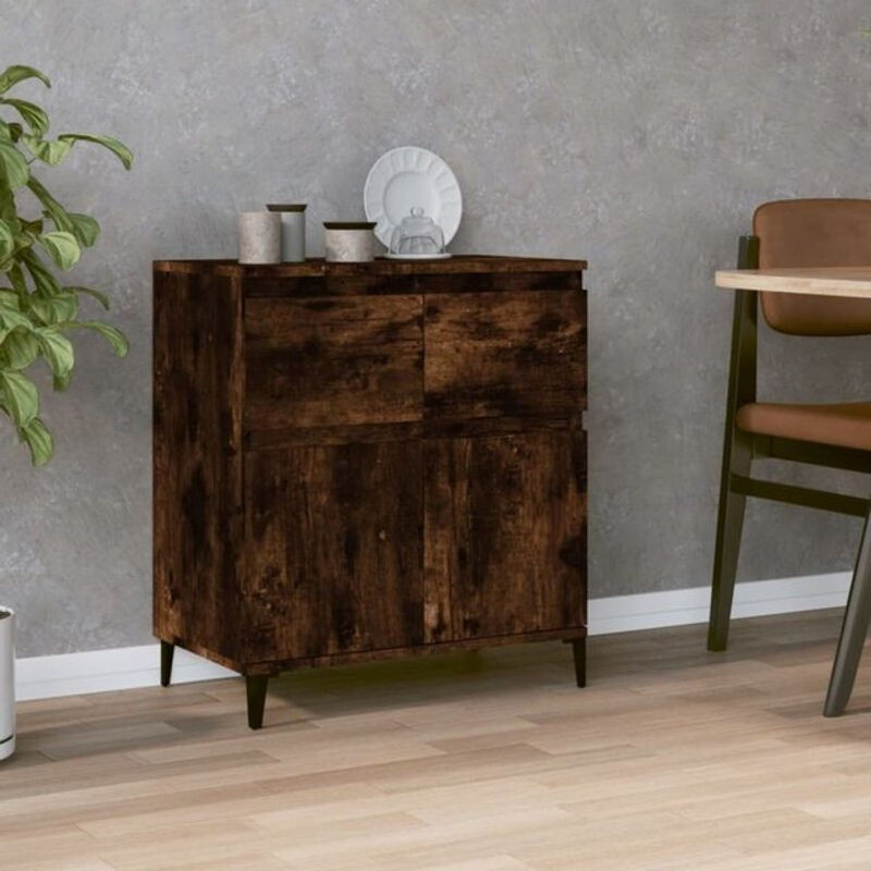 Modernes Sideboard Vidaxl aus Holzwerkstoff und Metall in Räuchereiche Braun, B/T/H: 60 x 35 x 70 cm - Bild 1