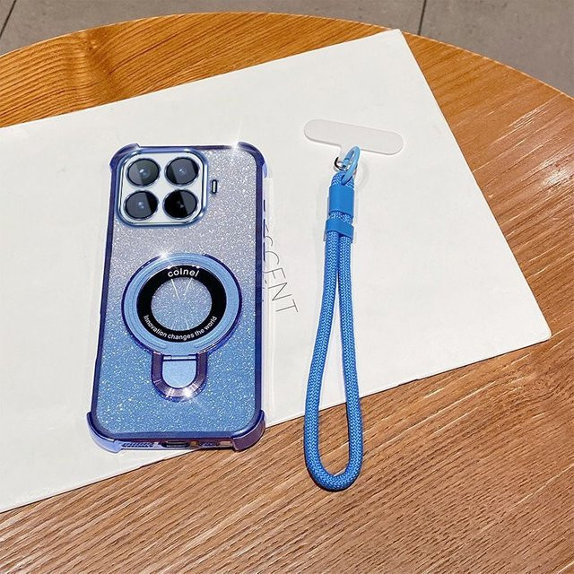 Luxuriöse Glitzer-Schutzhülle für Xiaomi 17T, 15T Pro, 17 Pro Max und 17 Ultra in Schwarz mit Anti-Verlust-Lanyard und Ständer, stoßfeste Handyhülle gegen Vergilbung - Bild 1