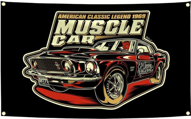 JMG Household Supplies Wandteppich Amerika Muskel Hotrod Banner mit Digitaldruck, Mehrfarbig, B/H: 90 x 150 cm - Bild 1