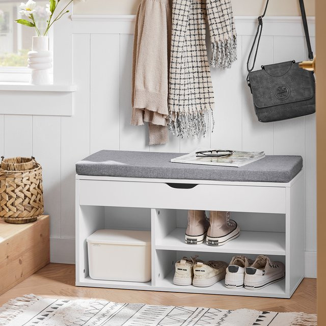 SoBuy Schuhregal mit Sitzbank für den Flur, Weiß oder Grau, B/T/H: 80 x 30 x 47,5 cm - Bild 1