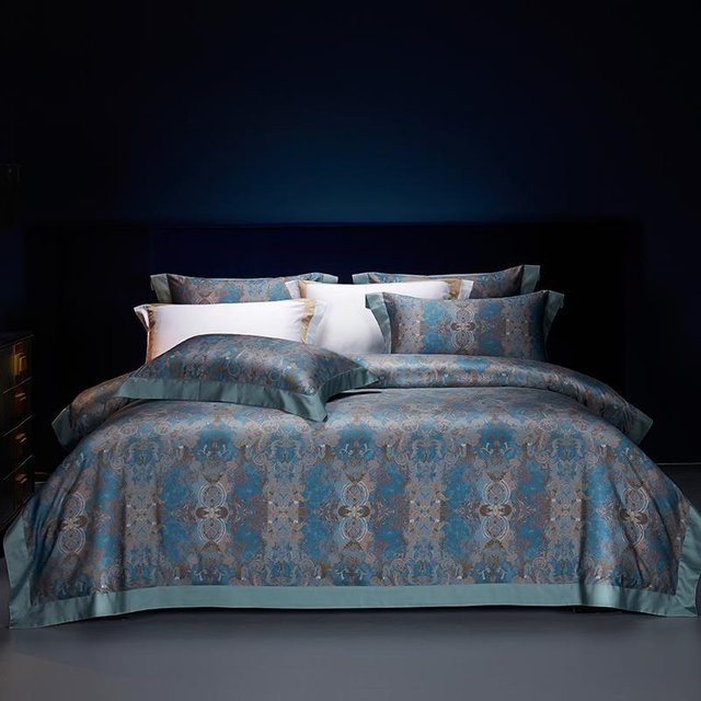 Bettwäscheset Bin Chi Textiles aus ägyptischer Baumwolle mit Digitaldruck im Boho-Stil, Blau, B/H: 180 x 200 cm - Bild 1