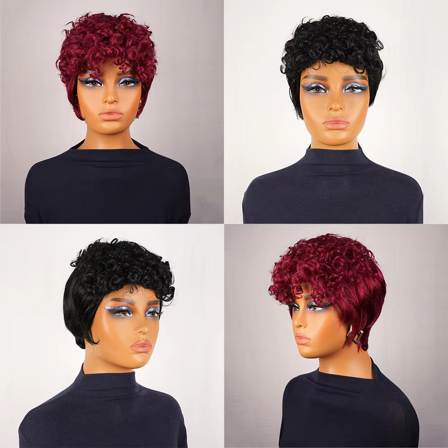 OYM HAIR Pixie-Schnitt-Perücke, lockiges Echthaar, schwarz, Damen - Bild 3