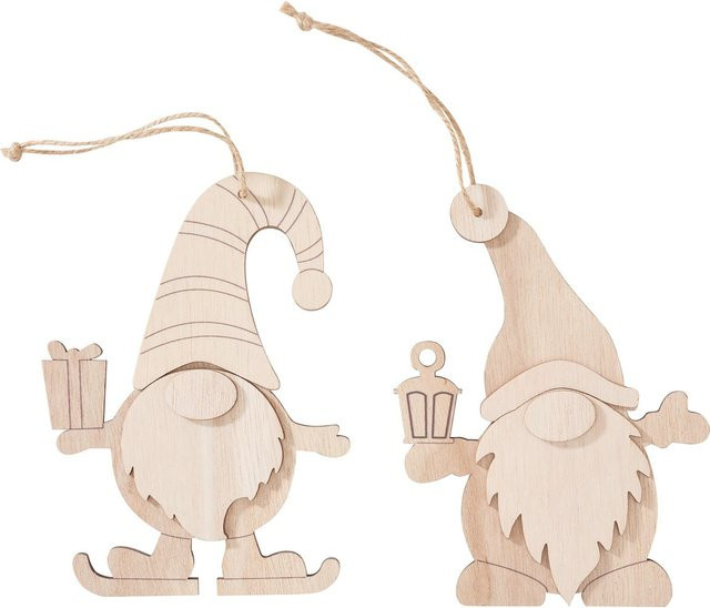 VBS Holz-Anhänger Wichtel in Beige, 2er Set aus Sperrholz und Jute für Weihnachten - Bild 1