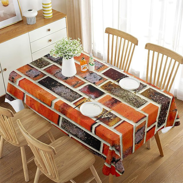 Fancy Style Studio Tischdecke mit buntem Ziegelwand-Muster, rechteckig, mehrfarbig, B/B: 70 x 70 cm - Bild 1