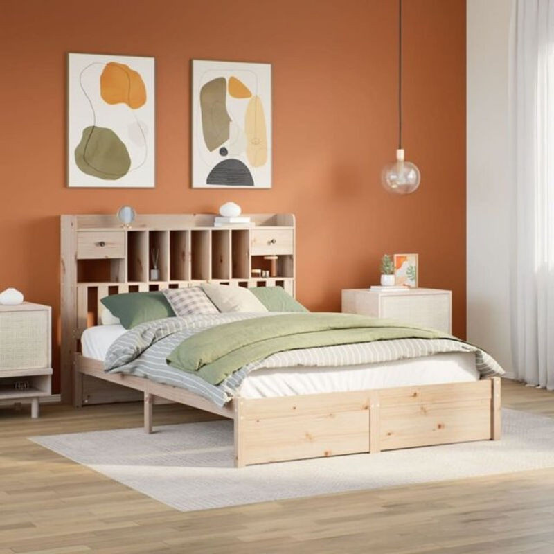 Massivholzbett Vidaxl aus Kiefer mit Regal in Braun, B/T/H: 140 x 190 x 110 cm - Bild 1