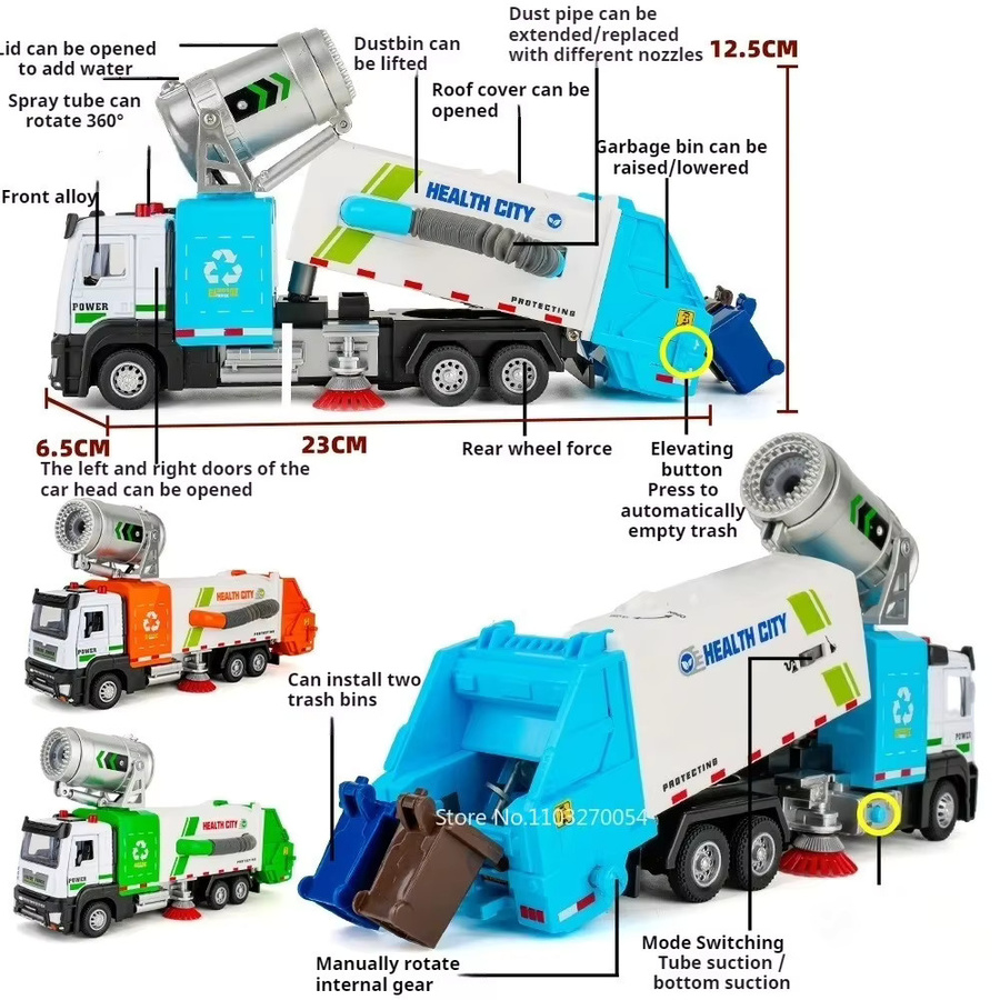 MAKEDA Vakuum-Kehrmaschinenfahrzeug, Urbaner Anti-Dunst-LKW, Modellauto, 1:32, Metall, Gummi - Bild 2