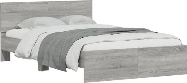 vidaXL Bettgestell mit Kopfteil, LED-Beleuchtung und USB-Ladeport, Grau Sonoma, B/T/H: 140 x 190 x 70 cm - Bild 1