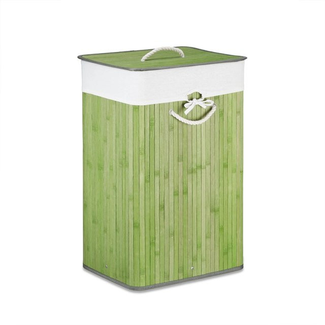 Relaxdays Wäschekorb aus Bambus in Grün, Eckig und Faltbar mit Deckel, B/T/H: 65,5 x 43,5 x 33,5 cm - Bild 1