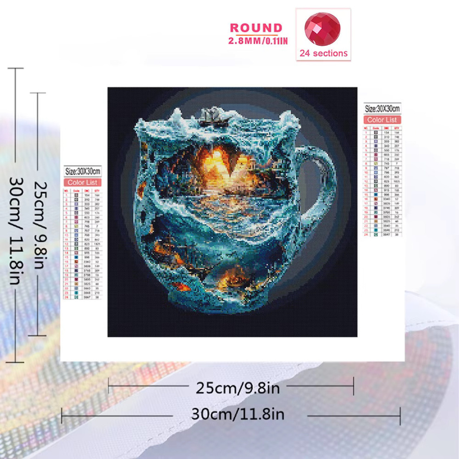 Momoart Diamant-Malerei Tasse mit maritimer Landschaft, DIY Acryl Mosaik Set, Sonnenuntergang und Schiff, Mehrfarbig, Durchmesser: 20 cm - Bild 2
