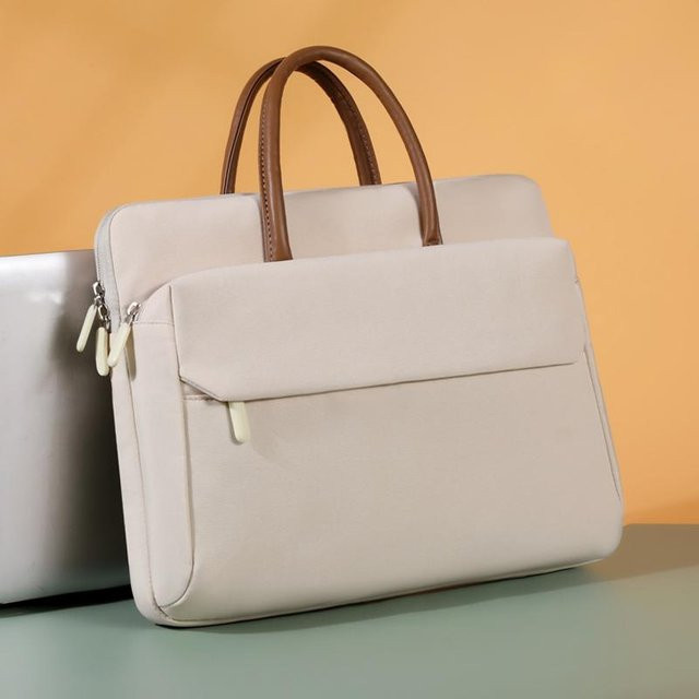 Wasserdichte Laptoptasche für MacBook Air und Pro in Beige, Tragbare Notebooktasche und Aktentasche für 13 bis 15,6 Zoll - Bild 1