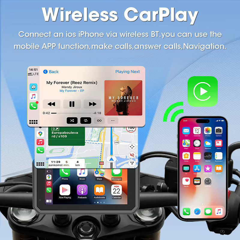 Develuck 6,25 Zoll Motorrad GPS Navigationssystem mit kabellosem CarPlay und Android Auto, IPX7 wasserdicht, Dual Bluetooth, Schwarz - Bild 3