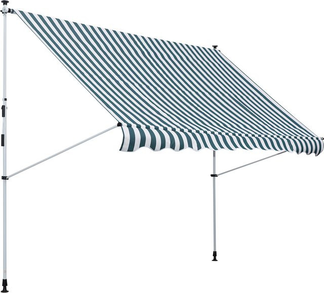 HOMCOM Gelenkarmmarkise Klemmmarkise mit Handkurbel, wetterfest und wasserdicht, Grün/Weiß, B/H: 300 x 150 cm - Bild 1