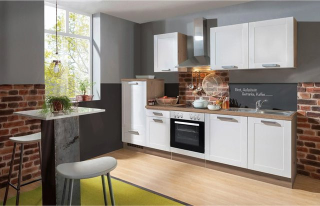 Menke Küchenzeile Artisan Premium Landhaus Weiß Artisan-Eiche Nachbildung Breite: 270 cm, Tiefe: 60 cm - Bild 1