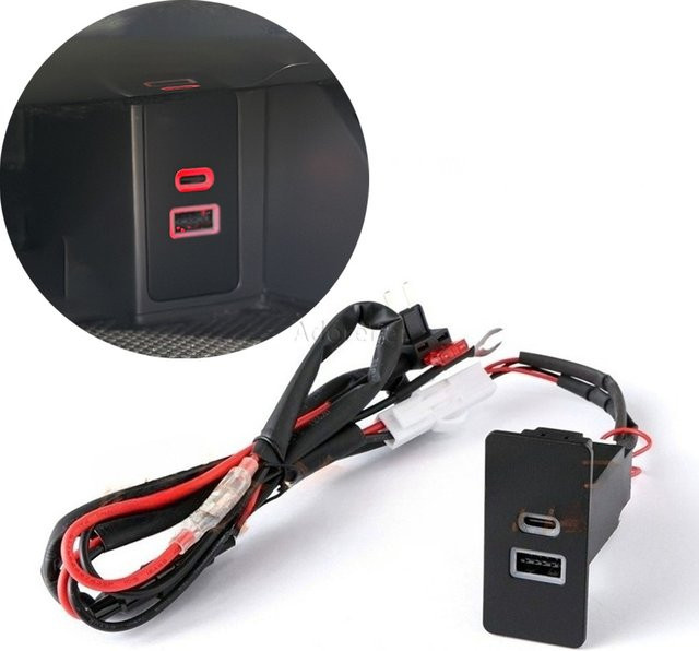 Dual USB Schnellladegerät für Auto mit USB-A und USB-C Anschluss in Schwarz, passend für VW Golf 7 und Golf 7,5 - Bild 1