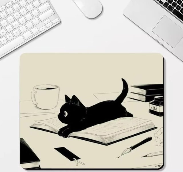 Kawaii Anime Mauspad mit schwarzer Katze und Maus Motiv in Schwarz und Multicolour für Gaming und Büro - Bild 1