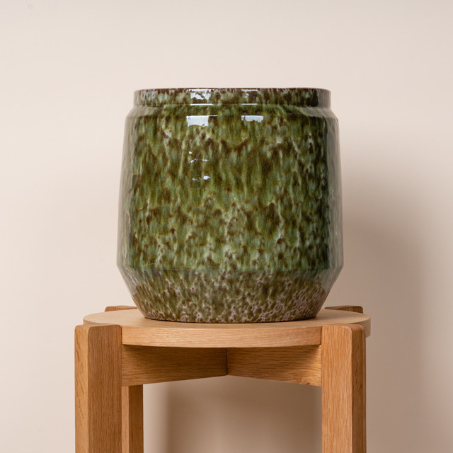 Keramik Übertopf BLUME2000 Grün für Tischdekoration, Höhe: 28,5 cm, Breite: 21,5 cm, Tiefe: 21,5 cm - Bild 1