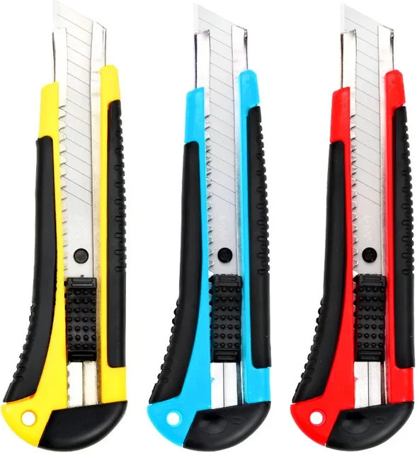 Hochleistungs-Allzweckmesser mit Snapoff-Klinge aus Kohlenstoffstahl und Gummigriff, einziehbar, mehrfarbig - Bild 1