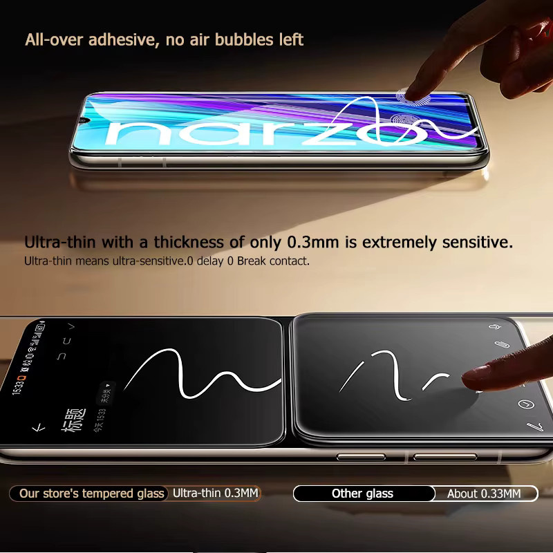 3er-Pack Gehärtetes Glas als Displayschutz für Realme Narzo 30A, Transparent, Anti-Explosion und Fingerabdruck-Entsperrung kompatibel - Bild 6
