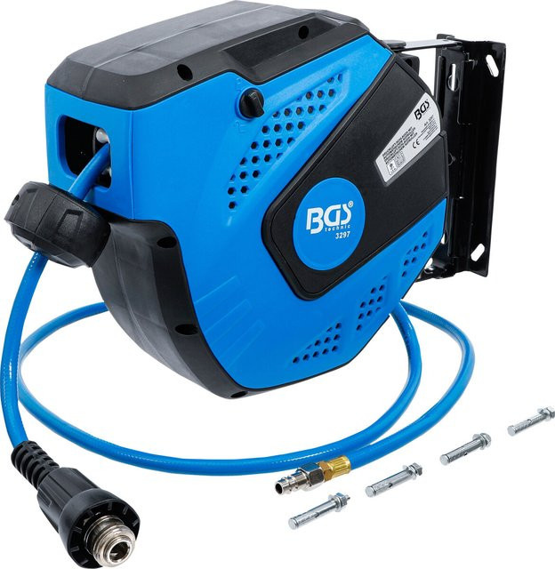 BGS Druckluftschlauch mit automatischem Aufroller in Blau, wandmontiert, 10 m - Bild 1